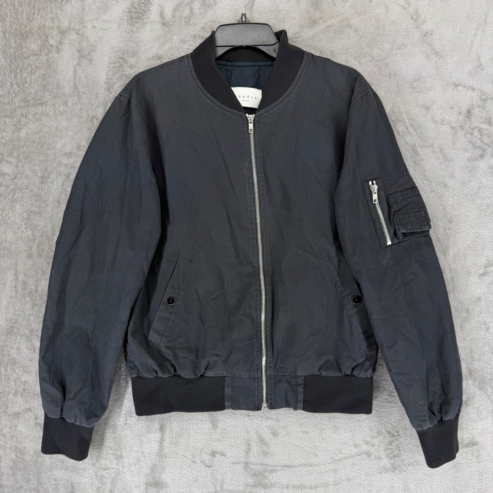 Sandro Paris Mens Black Cotton Blend Full Zip Bomber Jacket V5579S XL